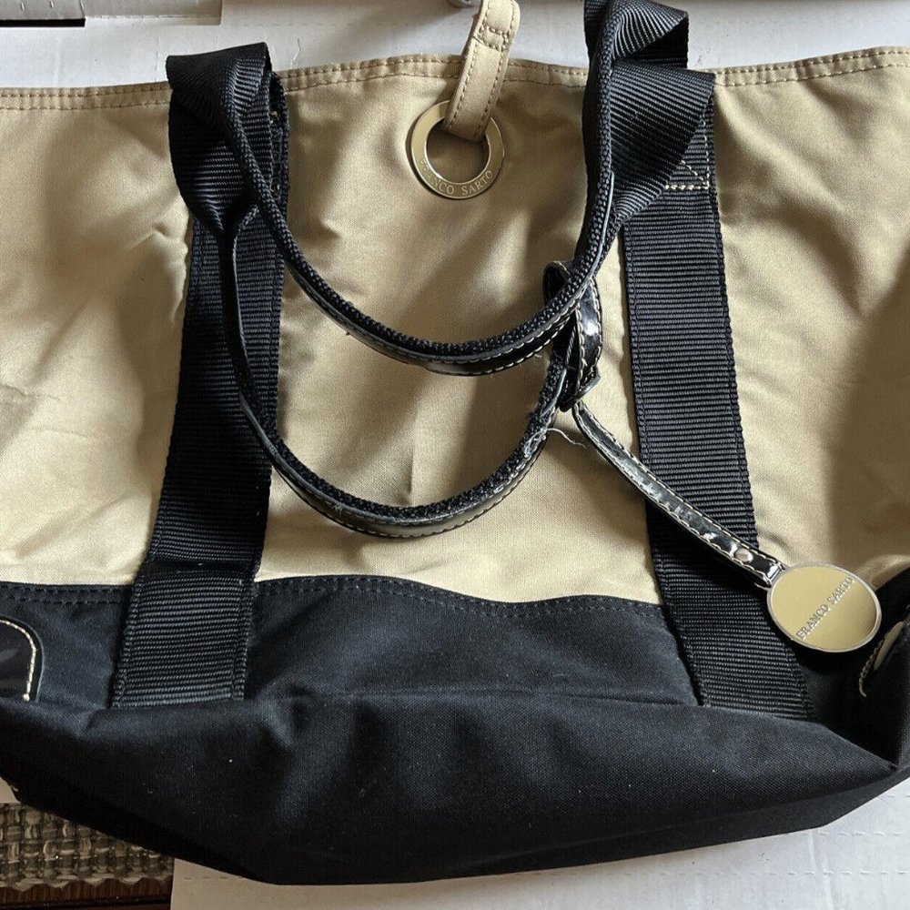 Franco Sarto - Black & Tan Nylon Canvas Mini Tote Handbag Purse